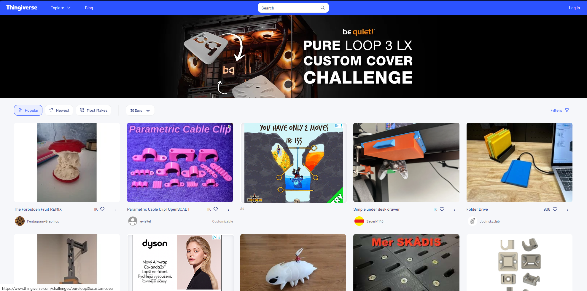Thingiverse – ukázka rozhraní